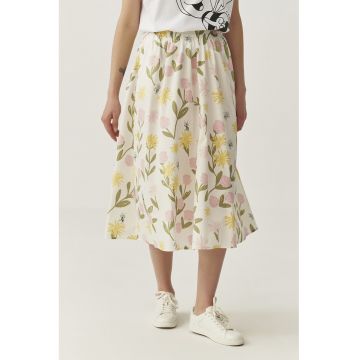 Fusta evazata cu model floral si talie elastica