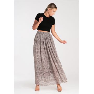 Fusta lunga plisata -  negru si roz - textil -