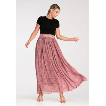 Fusta lunga plisata -  textil - rosu -