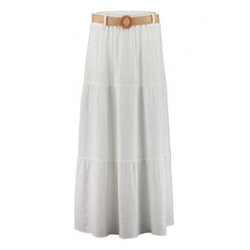 Fusta maxi din bumbac cu curea in talie