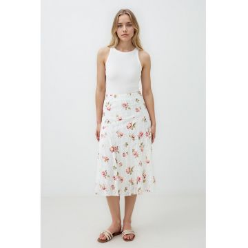 Fusta midi cu model floral