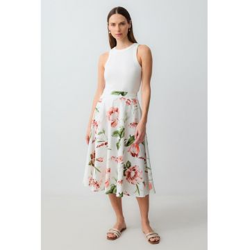 Fusta midi cu model floral