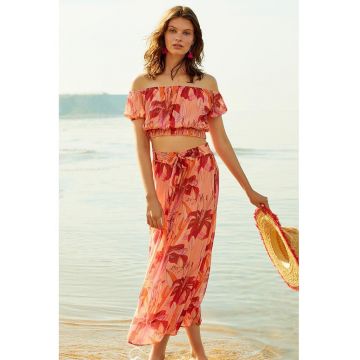 Fusta midi cu model floral