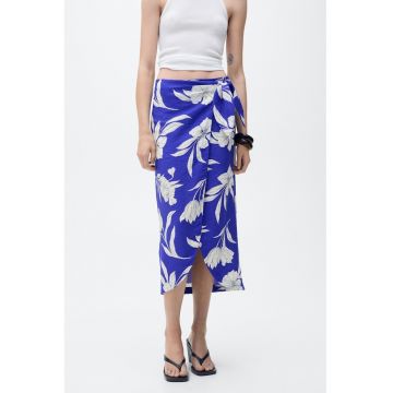 Fusta midi cu model petrecut si design floral