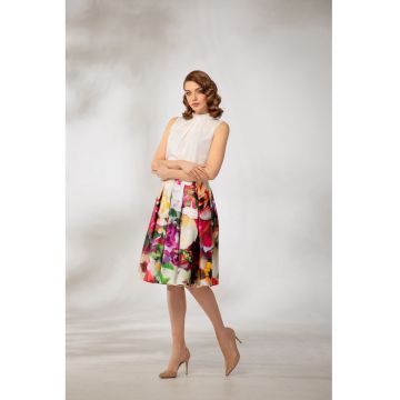 Fusta midi cu pliuri inversate si imprimeu floral