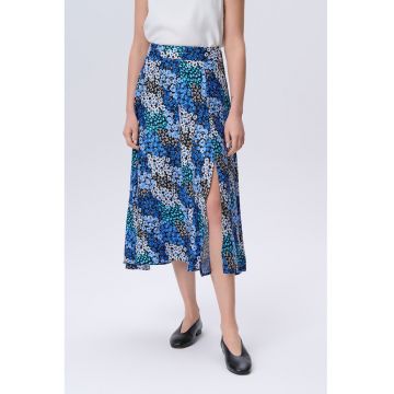 Fusta midi cu slit frontal si model floral