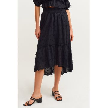 Fusta midi de bumbac cu broderie