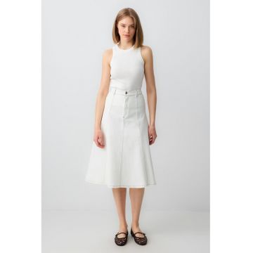 Fusta midi de denim cu croiala in A
