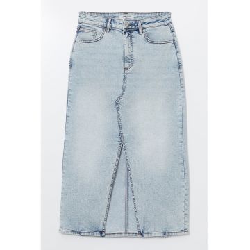 Fusta midi din denim cu slit frontal