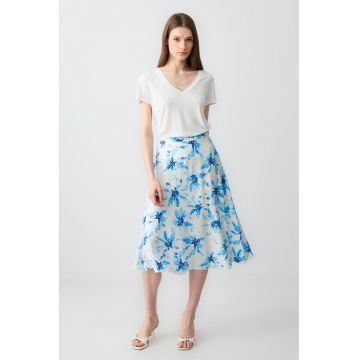 Fusta midi evazata cu imprimeu floral