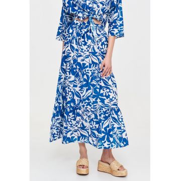 Fusta midi evazata de bumbac cu model floral