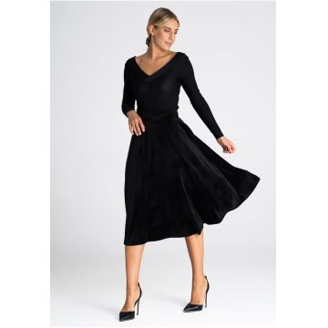Fusta midi evazata  neagra - din poliester - confortabila