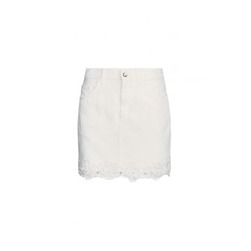 Fusta mini de denim cu dtaliu floral brodat