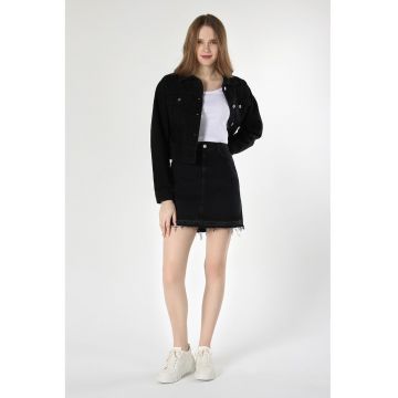 Fusta mini de denim cu terminatie franjurata