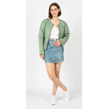 Fusta mini din denim cu anouri - Azur - 34