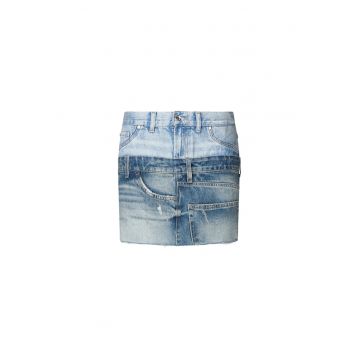 Fusta mini din denim cu aspect 2 in 1