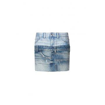 Fusta mini din denim cu aspect 2 in 1