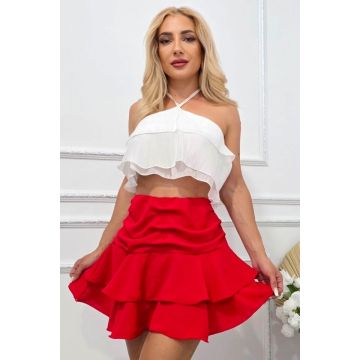 Fusta pantalon MELLO, croi vaporos cu volane si falduri, Rosu, Marime S/M