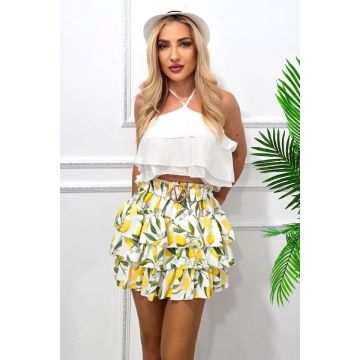 Fusta pantalon VareLa, cu volane stratificate si curea fixa, Lamai, Marime S/M Fusta pantalon VareLa, cu volane stratificate si curea fixa, Lamai, Marime S/M