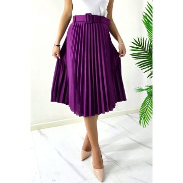 Fusta plisata Carmen si curea de aceeasi culoare inclusa, MOV, Marime S/M