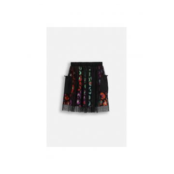 Fusta scurta cu strat exterior din plasa si animal print