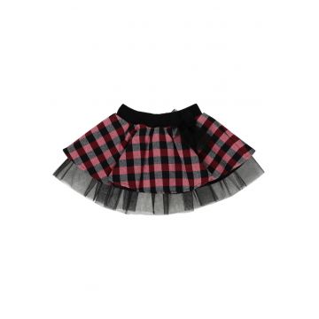 Fusta tutu cu tull si model in carouri -  - Pretty - Rosu si Negru - pentru fetite