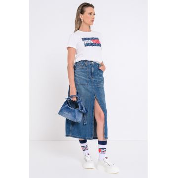 Fusta de denim cu slit frontal