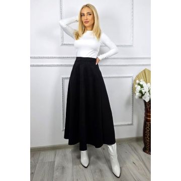Fusta lunga catifea Tiziana, cu pliuri si croi elegant, Negru