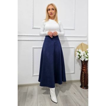 Fusta lunga, clos din catifea, Tiziana si croi elegant, Bleumarin