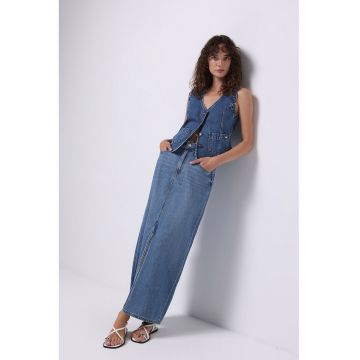Fusta lunga de denim cu slit frontal