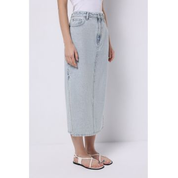 Fusta lunga de denim cu slituri laterale