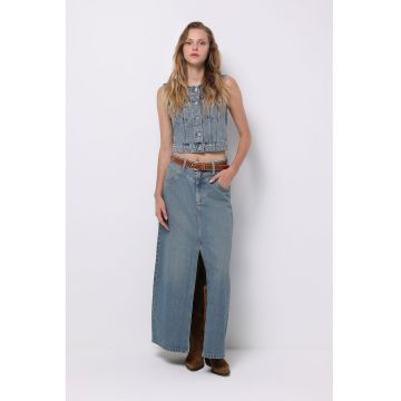 Fusta maxi de denim cu slit frontal