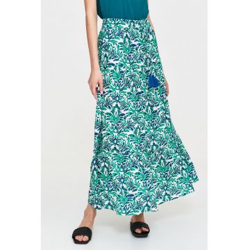 Fusta midi cu model floral - aspect tsratificat si canaf
