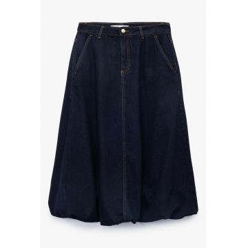 Fusta midi de denim cu buzunare