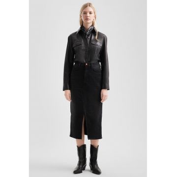 Fusta midi de denim cu slit frontal