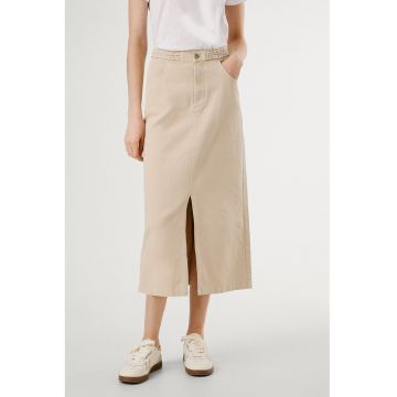 Fusta midi de denim cu slit frontal