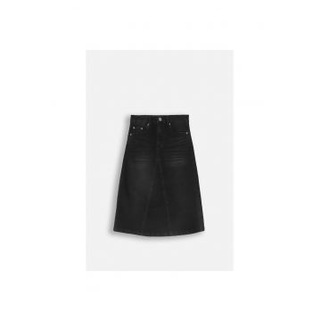 Fusta midi  denim - buzunare - neagra - bumbac