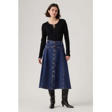 Fusta midi din denim cu nasturi