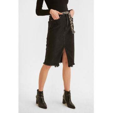 Fusta midi din denim cu slit frontal