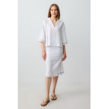 Fusta midi din in cu model uni
