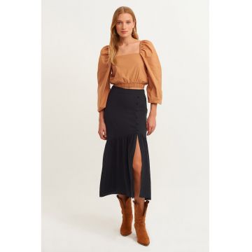 Fusta midi din lyocell cu slit lateral