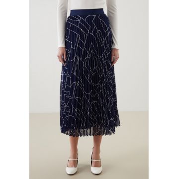 Fusta midi din sifon cu model plisat