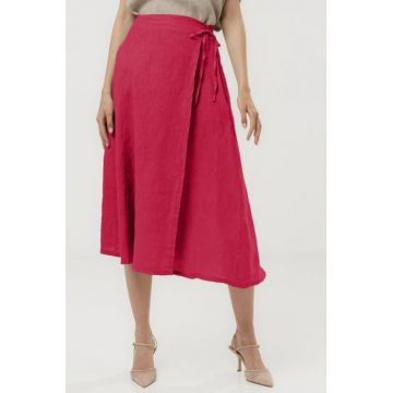 Fusta midi in stil petrecut din in, fucsia