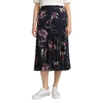 Fusta midi plisata cu talie elastica - Roz - Bleumarin -
