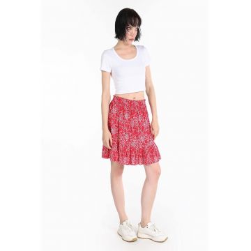 Fusta mini cu model floral si insertie elastica