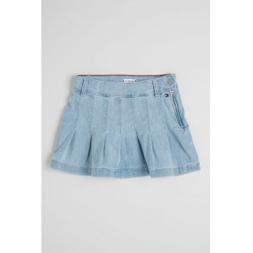 Fusta mini de denim cu pliuri