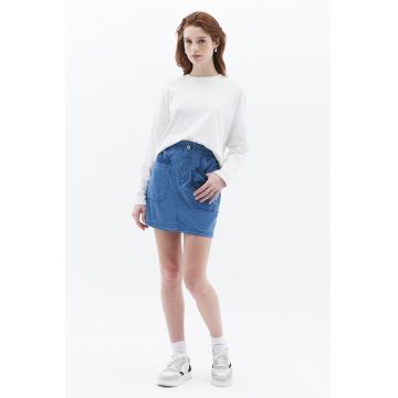Fusta mini din amestec de lyocell de denim cu buzunare