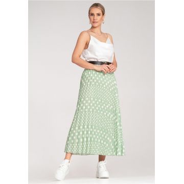 Fusta plisata  verde - talie inalta - cu buline - poliester -