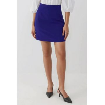Fusta A-line -  talie inalta - bleumarin - textil