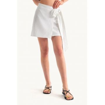Fusta dama -  cu talie medie - textil - alb